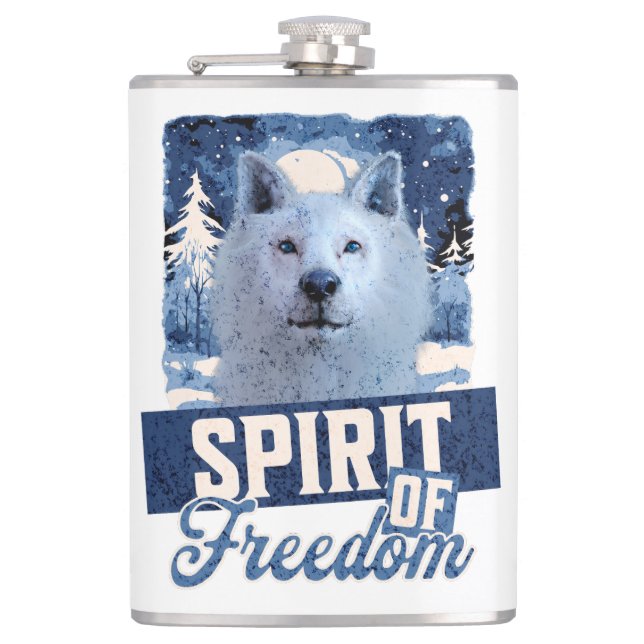 Petaca Espíritu de Lobo Ártico de Libertad Diseño de Vida (Anverso)