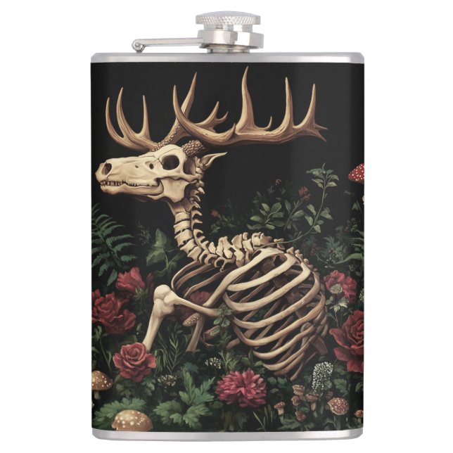 Petaca Esqueleto de ciervo Floral gótica mística (Anverso)