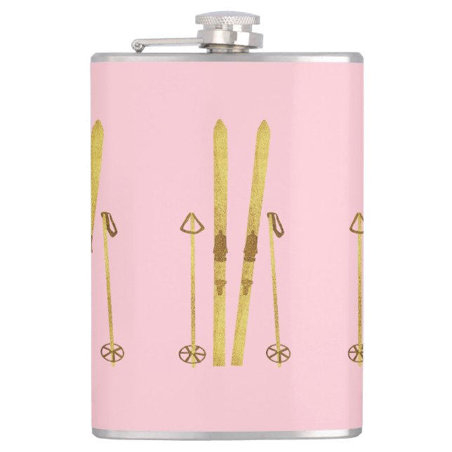 Petaca Esquíes Y Pollos Rosados | Ilustracion de esquí de (Anverso)