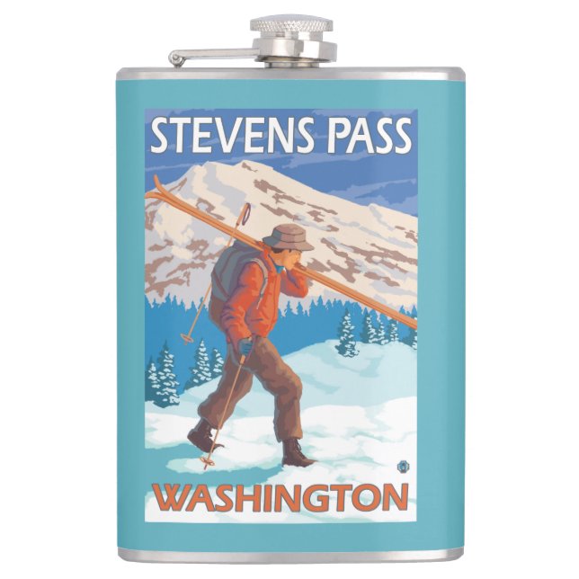 Petaca Esquís de la nieve del esquiador que llevan - paso (Anverso)