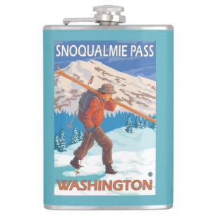 Petaca Esquís de la nieve del esquiador que llevan - paso