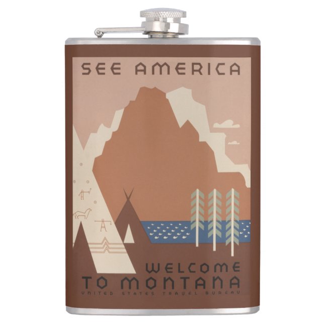 Petaca Estado de Montana: tribus indias, montañas, prader (Anverso)