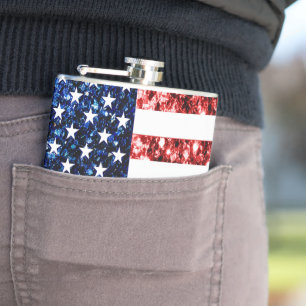 Petaca Estados Unidos bandera roja y azul chispa purpurin