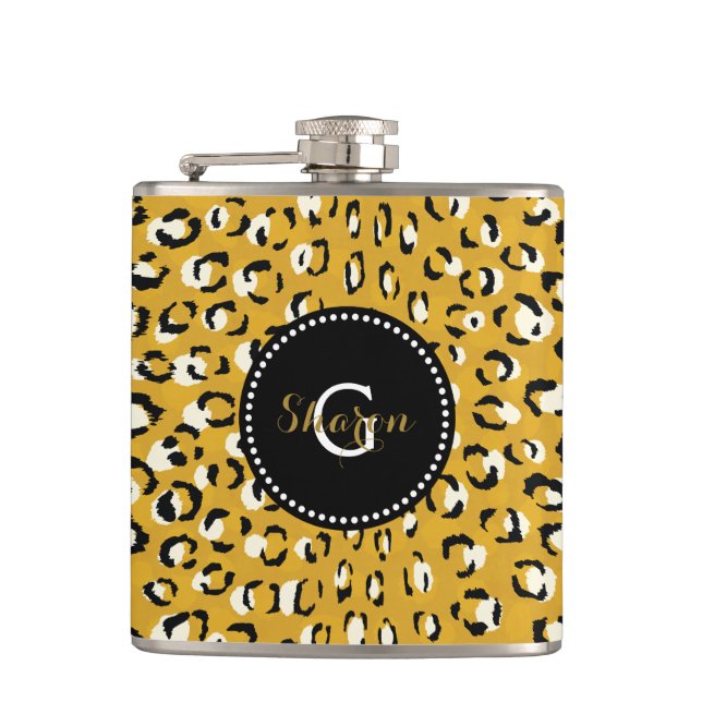 Petaca Estampado de cheetah dorado chic moderno con monog (Anverso)