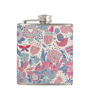 Petaca Estampado de flores con el pájaro y la mariposa