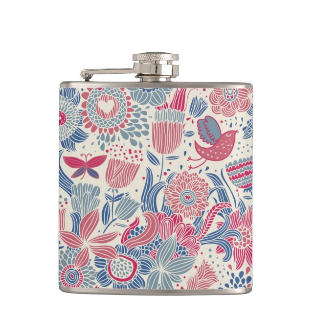 Petaca Estampado de flores con el pájaro y la mariposa (Anverso)