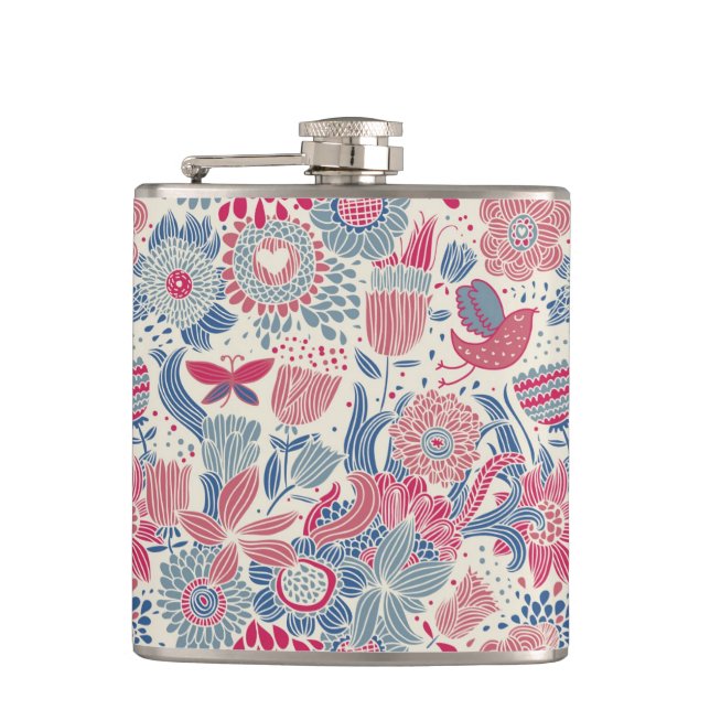 Petaca Estampado de flores con el pájaro y la mariposa (Anverso)