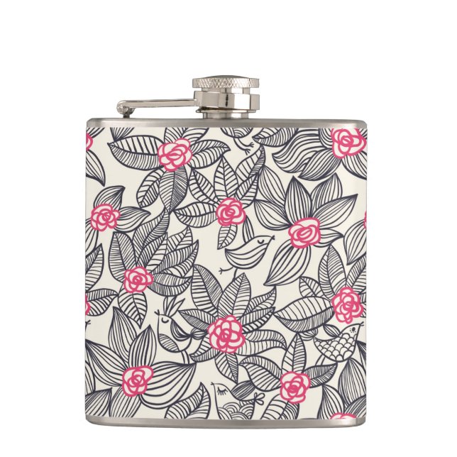 Petaca Estampado de flores con los pájaros del dibujo (Anverso)
