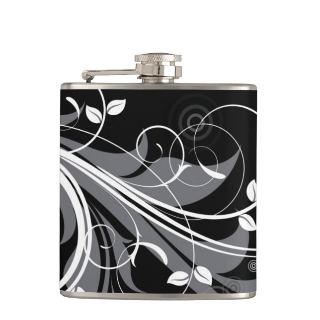Petaca Estampado de flores gris en negro (Anverso)