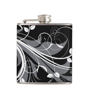 Petaca Estampado de flores gris en negro