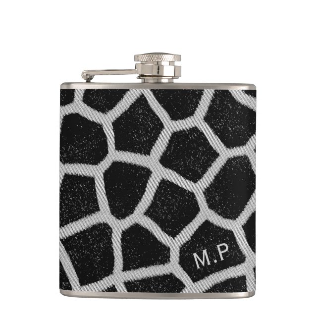 Petaca Estampado de jirafa en blanco y negro con monogram (Anverso)