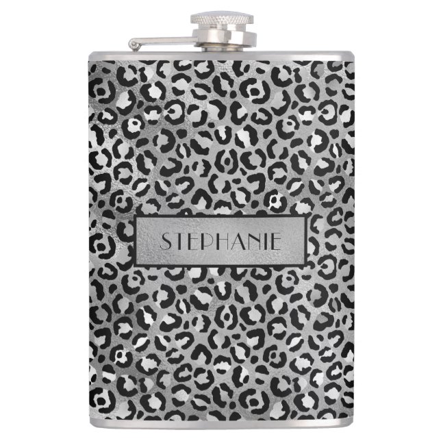 Petaca Estampado de leopardo con lámina de plata Chic per (Anverso)