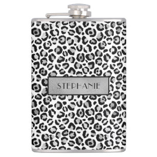 Petaca Estampado de leopardo plateado chic personalizado