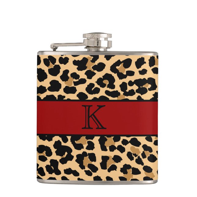 Petaca Estampado leopardo elegante del monograma y frasco (Anverso)