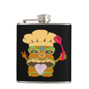 Petaca Estatua de Chef Tiki con Espátula, Divertido Negro