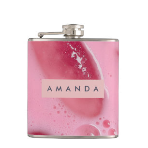Petaca Estética Personalizada de Hielo Rosa y Burbujas