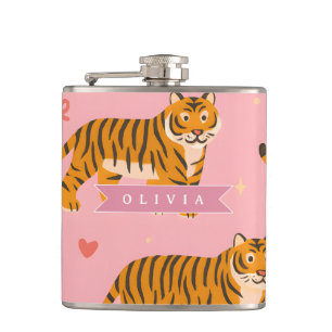 Petaca Estética personalizada rosa tigre chic atrevida di
