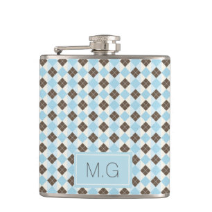 Petaca Estilo azul y marrón Patrón de Argyle Monograma