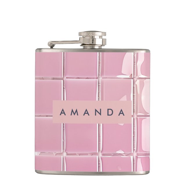 Petaca Estilo de Baldosa de Vidrio Rosa Personalizado (Anverso)