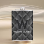 Petaca Estilo Monograma Personalizado Cuero Negro<br><div class="desc">Este frasco con monograma combina un estilo atemporal con un toque moderno,  ofreciendo un regalo sofisticado y personalizado para él. El exterior de cuero sintético elegante recuerda al cuero genuino siendo libre de crueldad,  ecológico y económico.</div>