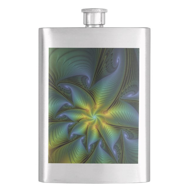 Petaca Estrella abstracta, brillante arte azul verde dora (Anverso)