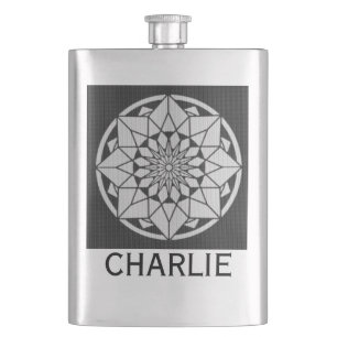 Petaca Estrella Mandala de punto negro y blanco