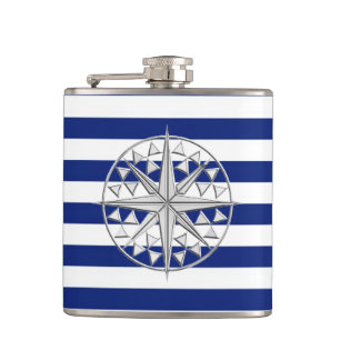 Petaca Estrella náutica cromada en franjas de la marina