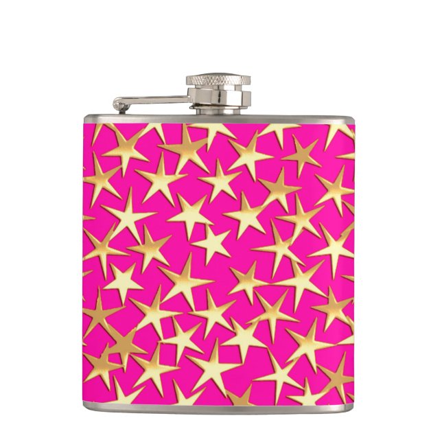 Petaca Estrellas de oro en rosa fucsia (Anverso)