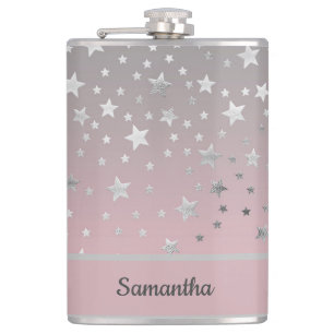 Petaca Estrellas rosadas y grises personalizadas Chic ele
