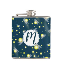 Petaca Etéreo y brillante luciérnagas en el patrón noctur