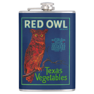 Petaca Etiqueta vegetal del búho rojo