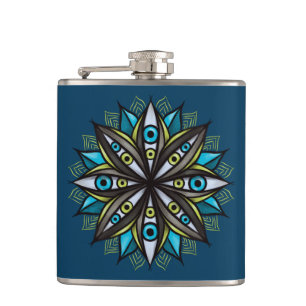 Petaca Extraños Ojos Mandala Art - Trippy Flor Azul Verde