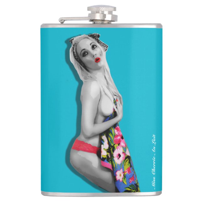 Petaca Falso Chica de Pinup con máscara de cadera de Miss (Anverso)