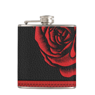 Petaca Falso color de rosa de cuero rojo negro elegante