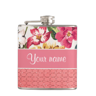 Petaca Falsos círculos rosados del purpurina de las