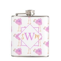 Fancy Flamingo Monogramed Flask