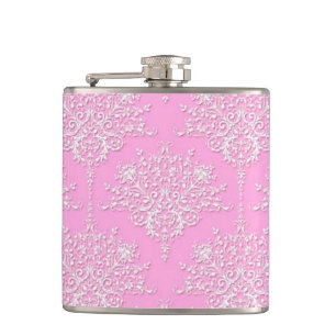 Petaca Fancy Girly Floral Damask Styly Pink Flask