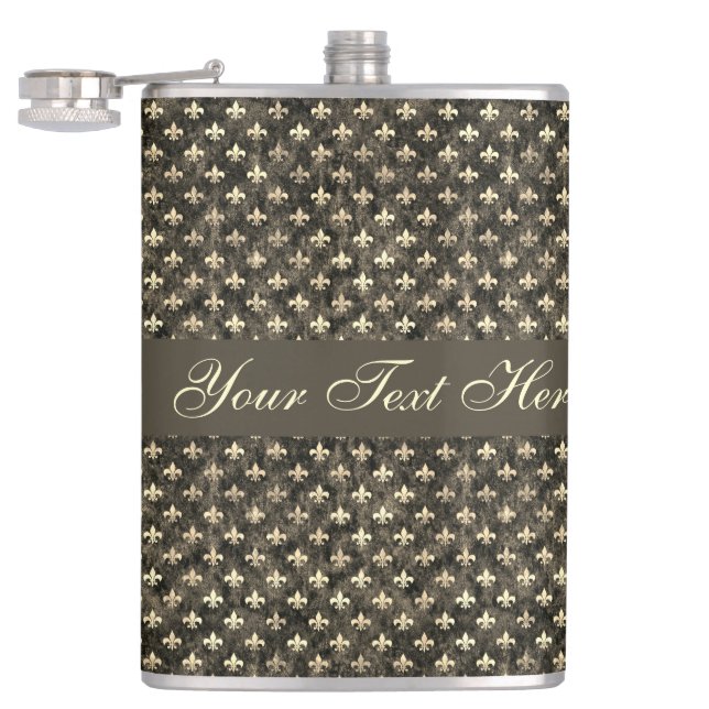 Petaca Fancy Gold Brown Fleur De Lis Vinyl Wrapl (Abierto)