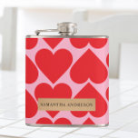 Petaca Fancy Romántico Patrón De Corazones Rojo Y Rosa Co<br><div class="desc">Fancy Romántico Patrón De Corazones Rojo Y Rosa Con Nombre</div>