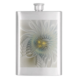 Petaca Fantasía de flor de plata dorada Arte fractal abst