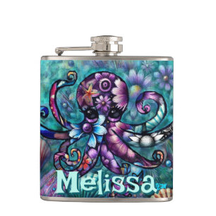 Petaca Fantasía de Octopus floral Verde azulada personali