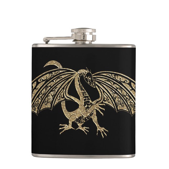 Petaca Fantasía de oro Dragon Gótico Flask (Anverso)