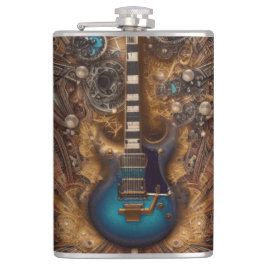 Petaca Fantasy Steampunk Vintage Guitarra Azul acuarela