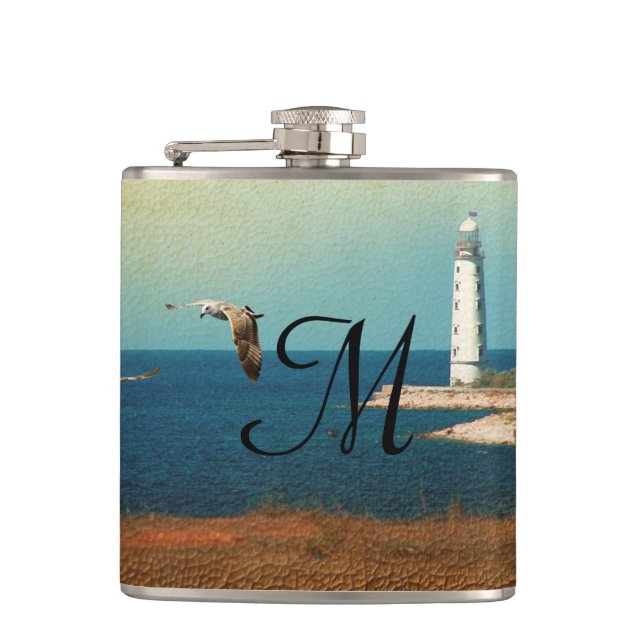 Petaca Faro Beach Scene Monogram Whiskey Flask (Anverso)