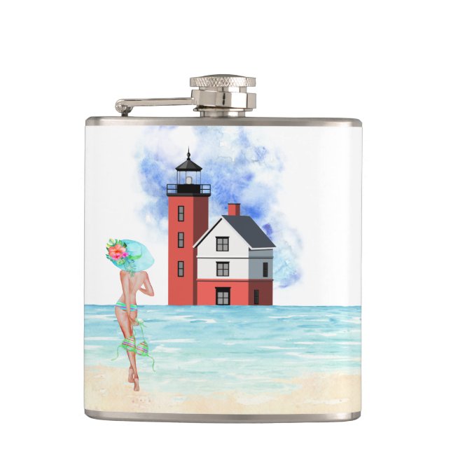 Petaca Faro de la isla redonda Vinyl Wrapl Flask (Anverso)