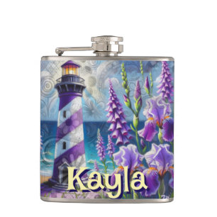 Petaca Faro morado con Foxglove e Iris personalizado