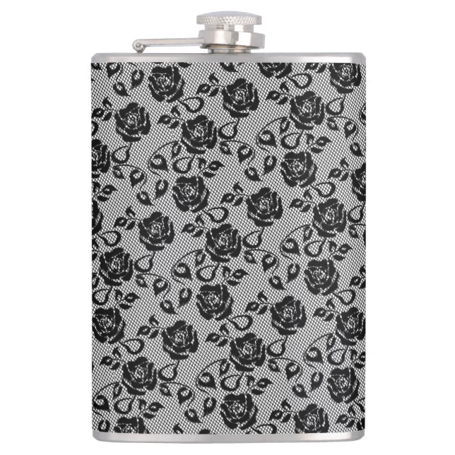 Petaca Faux Black Lace Rosa Fishnet Flask Gift (Anverso)