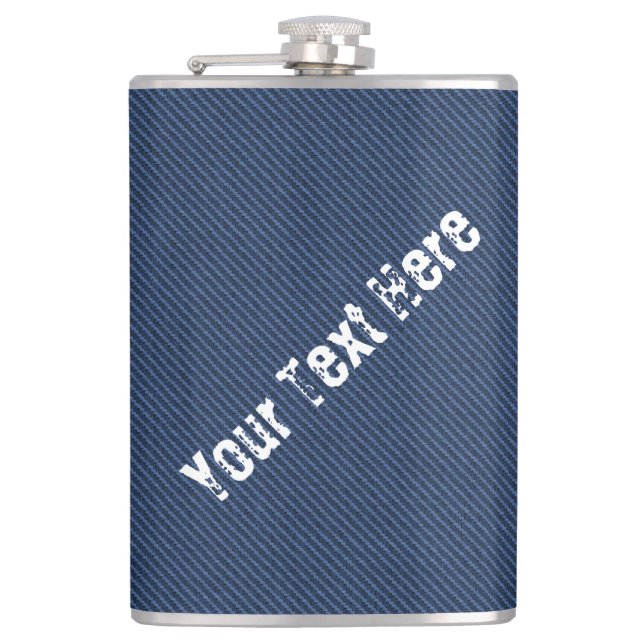 Petaca Faux Blue Denim Fabric Flask con texto Personaliza (Anverso)