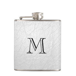 Petaca Faux White Leather Monograma Flask de acero inoxid