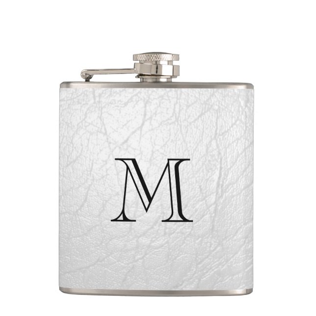 Petaca Faux White Leather Monograma Flask de acero inoxid (Anverso)